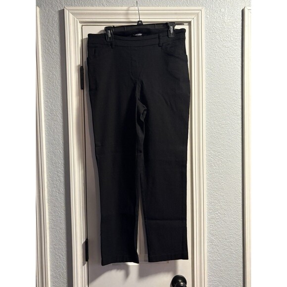 Hilary Radley Pull On Slacks Large Black Textured Slim Leg Ankle Classy Work - Picture 1 of 6